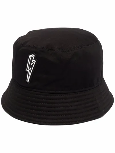 Neil Barrett Thunderbolt-print Bucket Hat In Black