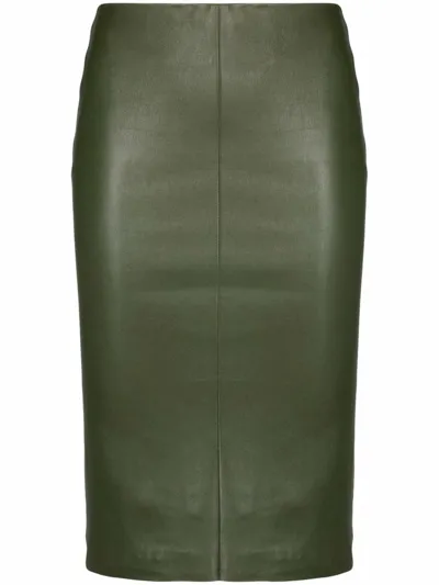 Drome High-waisted Leather Pencil Skirt In Green