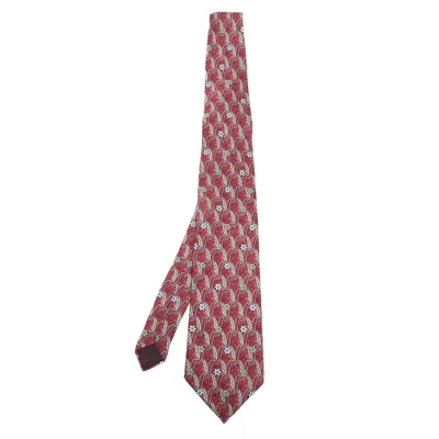 Pre-owned Lanvin Burgundy Floral Print Silk Tie