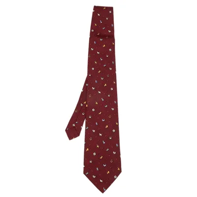 Pre-owned Dunhill Vintage Burgundy Zodiac Print Silk Tie