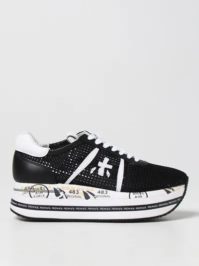 Premiata Beth Sneakers In Black Leather And Fabric