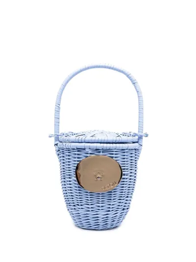 Patou Womans Lilac Wicker Bucket Bag In Blu