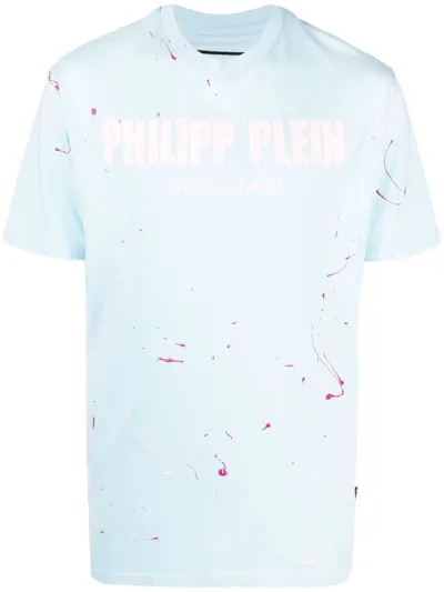 Philipp Plein Hand-painted Effect T-shirt In Blue