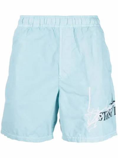 Stone Island Logo-print Swim Shorts In Blau