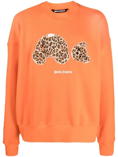 Palm Angels Leopard Teddy Sweatshirt In Orange