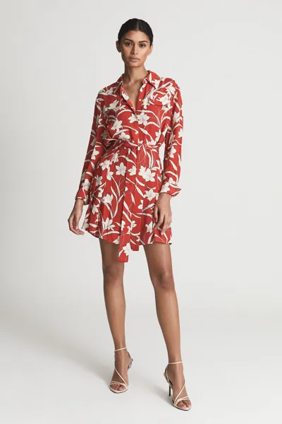 Reiss Tilda Floral Print Shirt Dress In Red