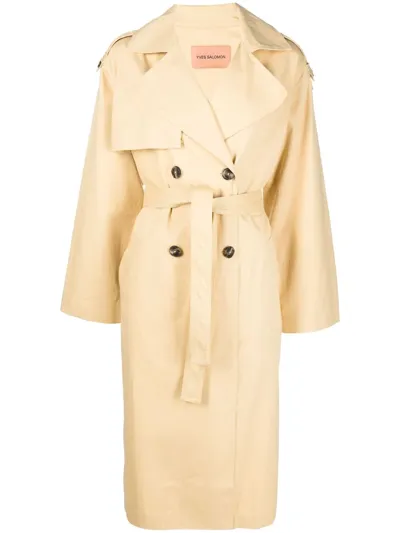 Yves Salomon Tied-waist Trench Coat In Yellow