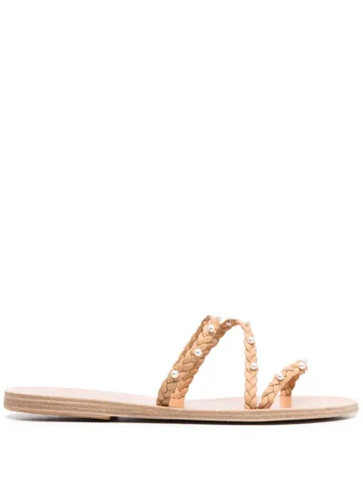 Ancient Greek Sandals Ekaterini Faux Pearl-embellished Braided Leather Sandals In Neutrals