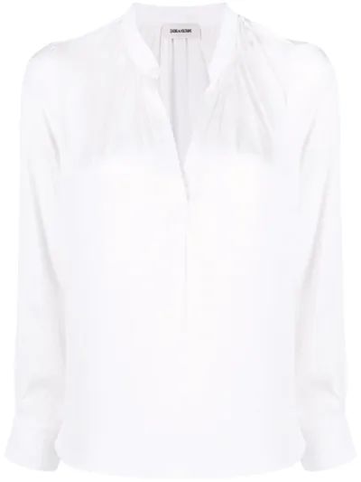 Zadig & Voltaire V-neck Satin-finish Blouse In White