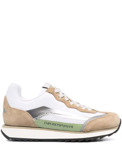 Emporio Armani Nylon Sneakers With Suede And Mesh Details In Two-tone