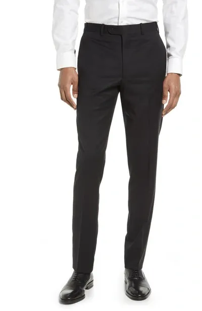 Jb Britches Flat Front Worsted Wool Trousers In Black