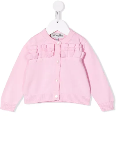 Simonetta Babies' Cotton Ruffle-trim Cardigan In Pink