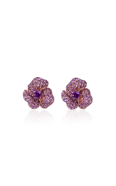 As29 18kt Rose Gold Bloom Mini Flower Amethyst Earrings In Purple