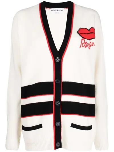 Sonia Rykiel Striped-trim Long Cardigan In Off White