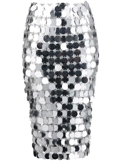 Rabanne Mirror-effect Sequin Midi Skirt In P Silver