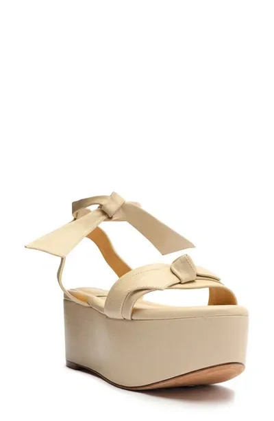 Alexandre Birman Clarita Leather Flatform Ankle-strap Sandals In Eggshell