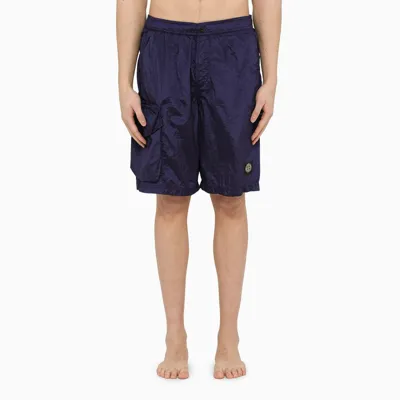 Stone Island Blue Beachwear Shorts With Maxi Pocket