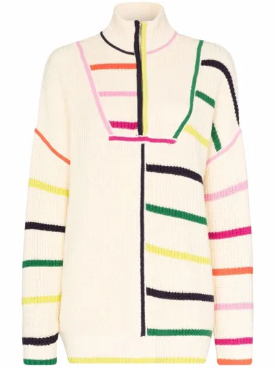 Staud Hampton Striped Chunky-knit Cotton-blend Sweater In Cream Rainbow Multi