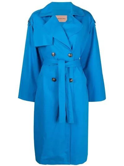 Yves Salomon Tied-waist Trench Coat In Blue