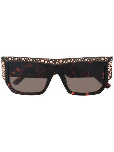 Palm Angels Casablanca Studded Square-frame Sunglasses In Brown