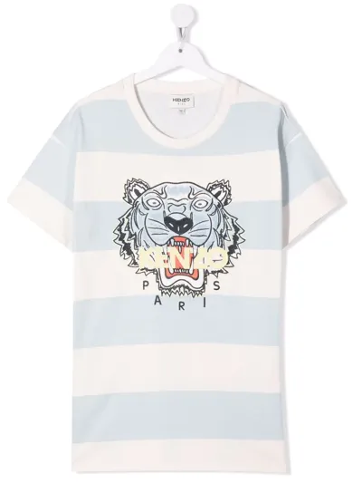 Kenzo Teen Tiger-motif Striped T-shirt In White