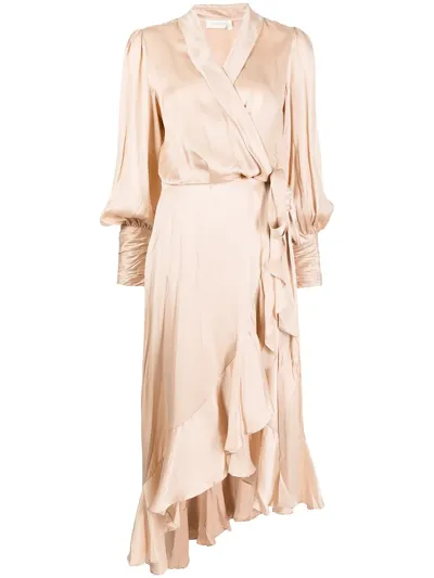 Zimmermann Ruffle-hem Wrap Dress In Creme