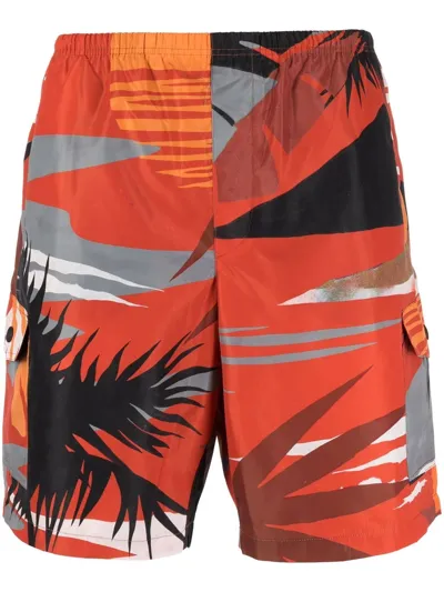 Palm Angels Hawaii Graphic-print Cargo Shorts In Multicolor Off White