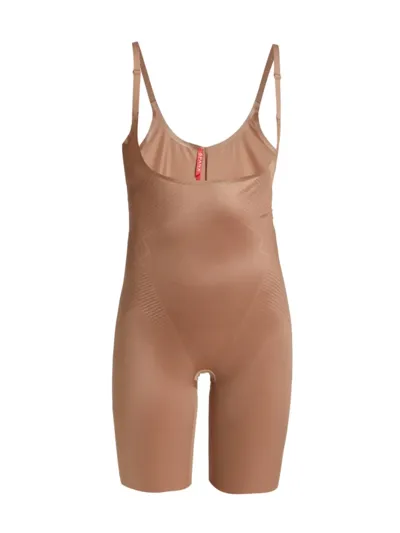 Spanx Women's Thinstincts 2.0 Open-bust Mid-thigh Bodysuit In Cafe Au Lait