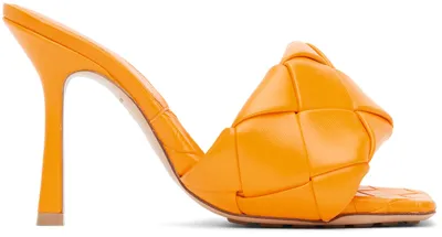 Bottega Veneta Orange Intrecciato Lido Heeled Sandals In 7593 Tangerine