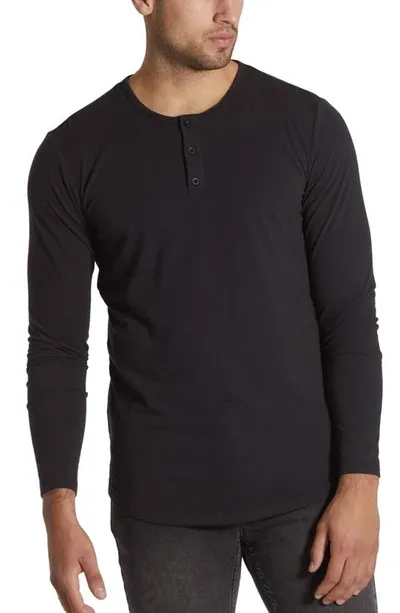 Cuts Long Sleeve Henley Split Hem In Black