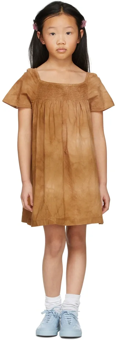 Longlivethequeen Kids Brown Tie-dye Smock Dress In Brown Tie And Dye