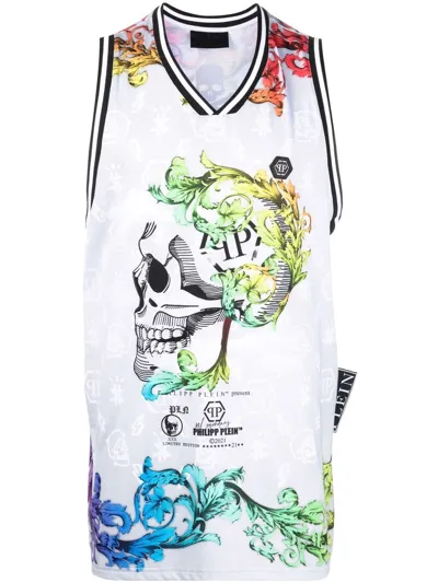 Philipp Plein Baroque Skull-print Basketball Top In Grau