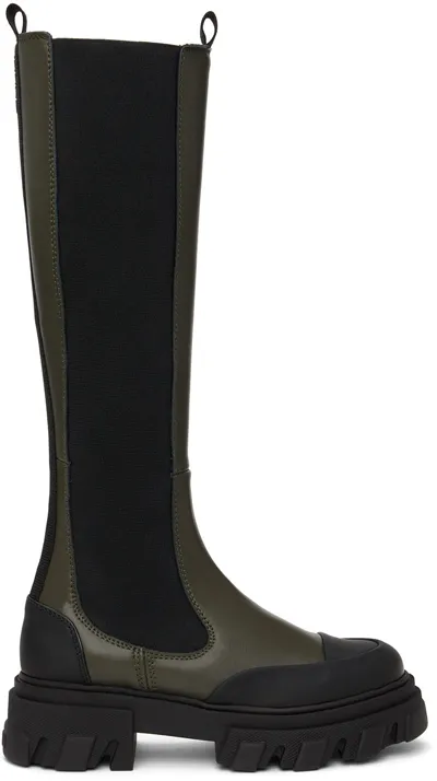 Ganni Knee-high Chunky Leather Chelsea Boots In Kalamata