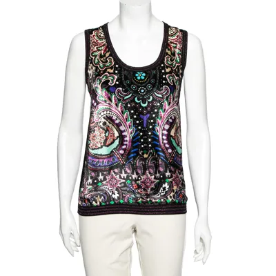 Pre-owned Roberto Cavalli Multicolor Printed Velvet & Knit Tank Top M