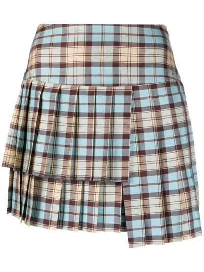 Rokh Check-print Asymmetric Skirt In Blau