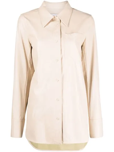 Stand Studio Faux-leather Long-sleeve Shirt In Beige