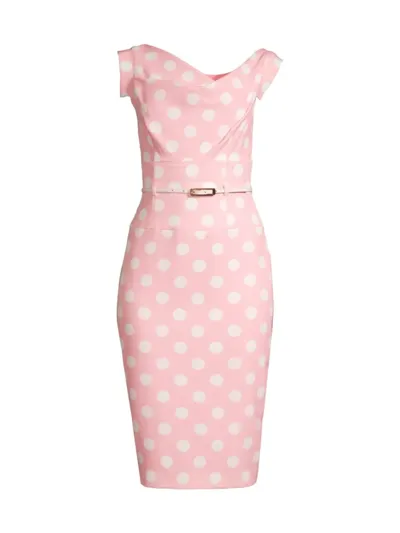 Black Halo Jackie O Belted Polka Dot Techno Knit Dress In Pink