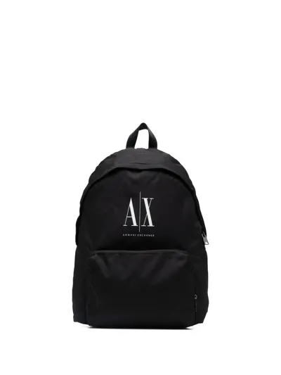 Armani Exchange Logo-print Zip-up Backpack In Black