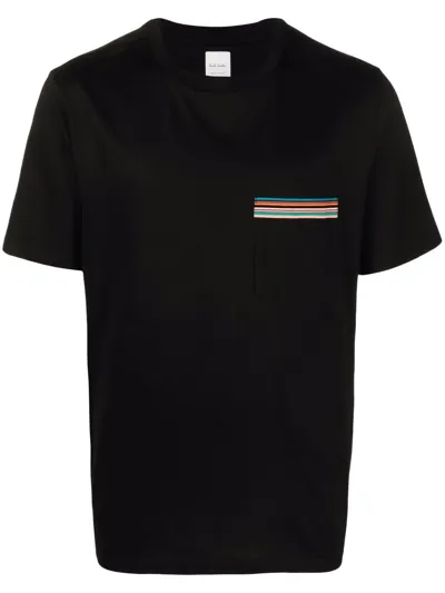 Paul Smith Pocket Stripe Cotton T-shirt In Blacks