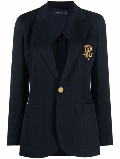 Polo Ralph Lauren Embroidered-monogram Double-knit Blazer In Park Avenue Navy