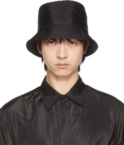 Valentino Garavani Black Silk Vlogo Hat