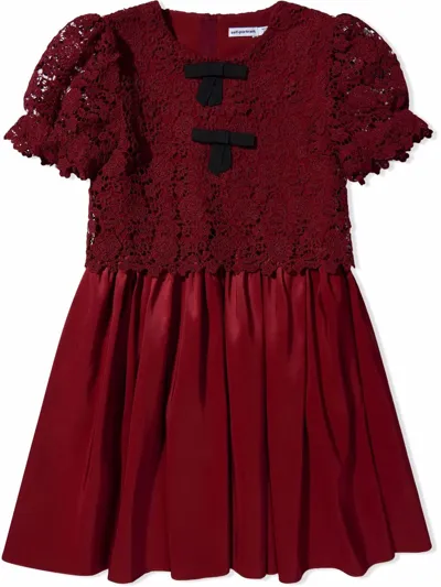 Self-portrait Kids Burgundy Guipure Lace And Taffeta Dress In Red