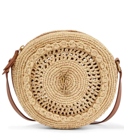 Saint Laurent Small Raffia Crossbody Bag In Naturale/brick