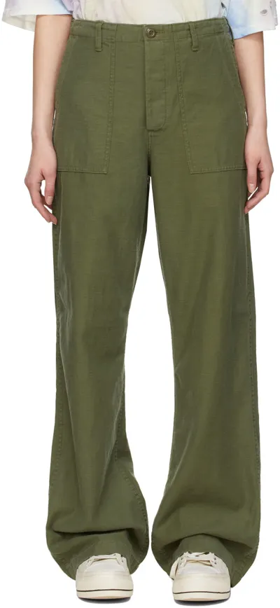 R13 Khaki Utility Drop Crotch Trousers In Green