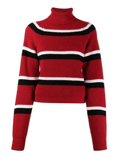 Marni Ribbed Striped Wool Turtleneck Sweater In Red