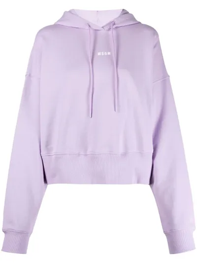 Msgm Cropped Logo-print Hoodie In Violett