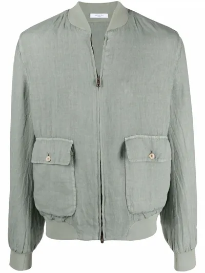 Boglioli Zip-up Linen Bomber Jacket In Grün