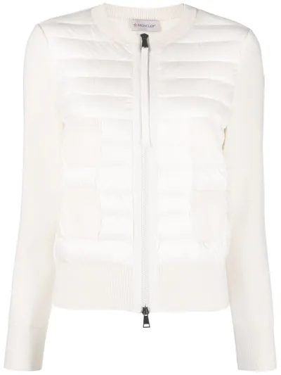 Moncler Quilted Zipped Cardigan In Beige