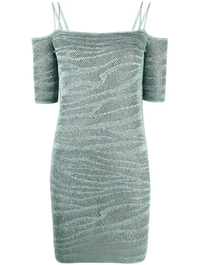 Just Cavalli Zebra-print Off-shoulder Dress In Green