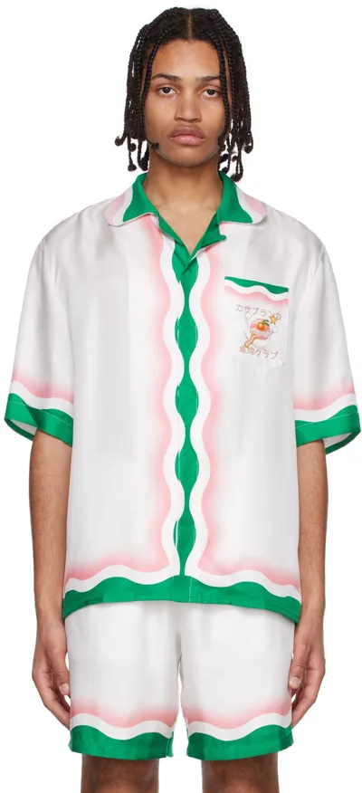 Casablanca Table Tennis-print Short-sleeved Silk Shirt In White